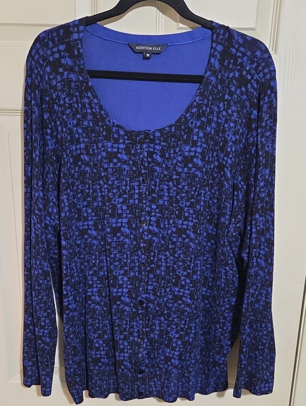 Addition Elle Royal Blue & Black Scoop Neck Button-Front Cardigan
